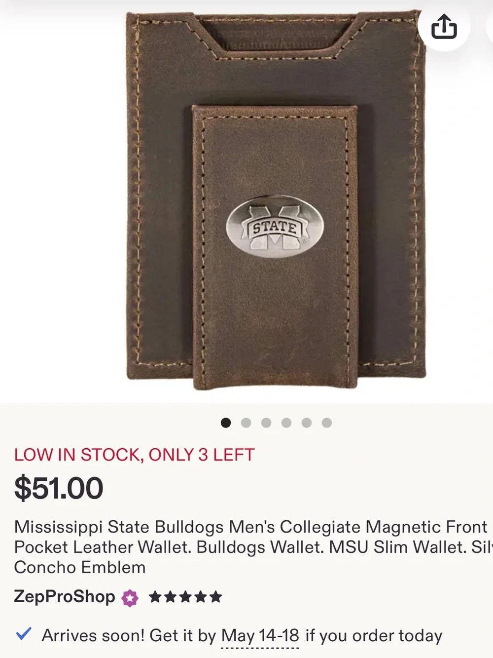 Mississippi State Bulldogs Men's Collegiate Magnetic Front Pocket Leather Wallet